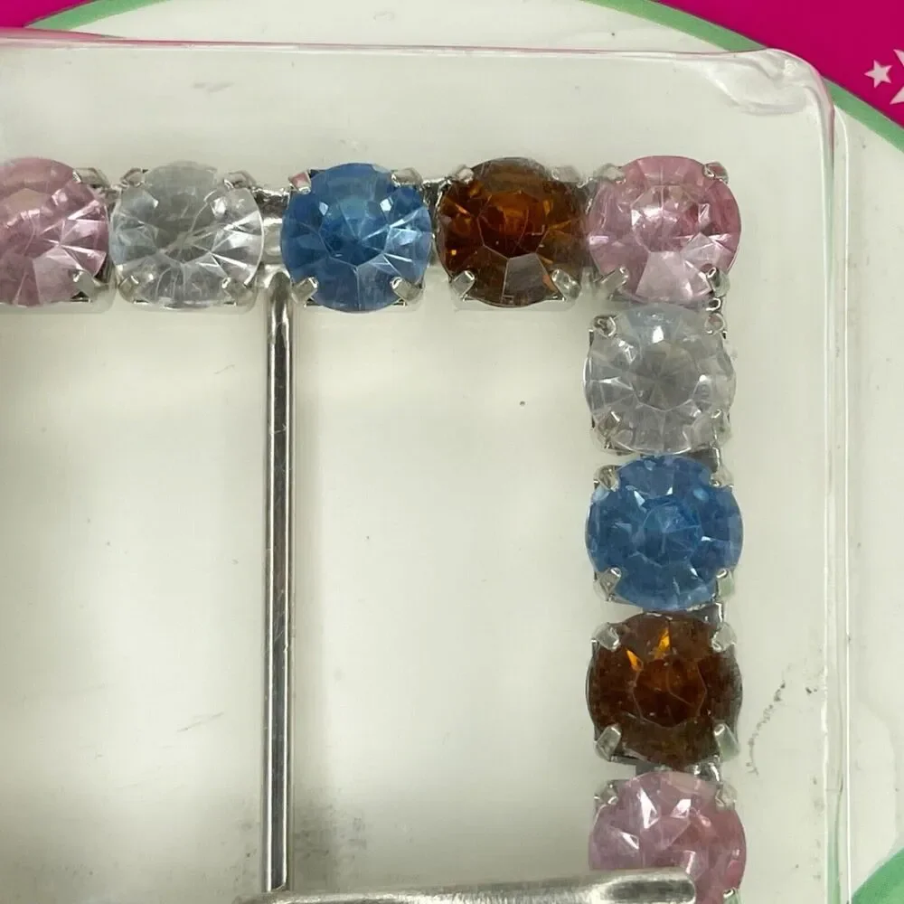 Silver Tone Colorful Rhinestone Square Belt Buckle